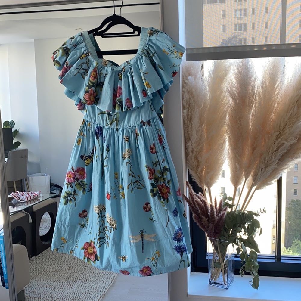 SOLD $1675 OSCAR DE LA RENTA off the shoulder blue floral dress size 8 - Picture 10 of 13